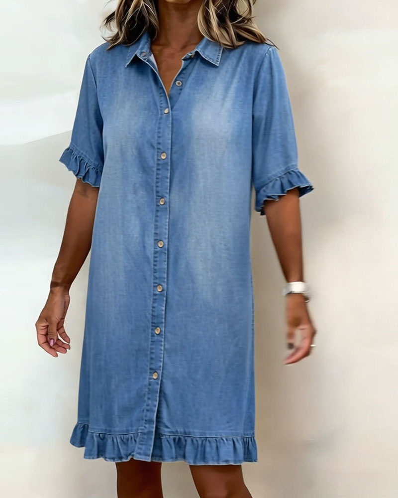 Comfortable Denim Dress with Flattering Ruching