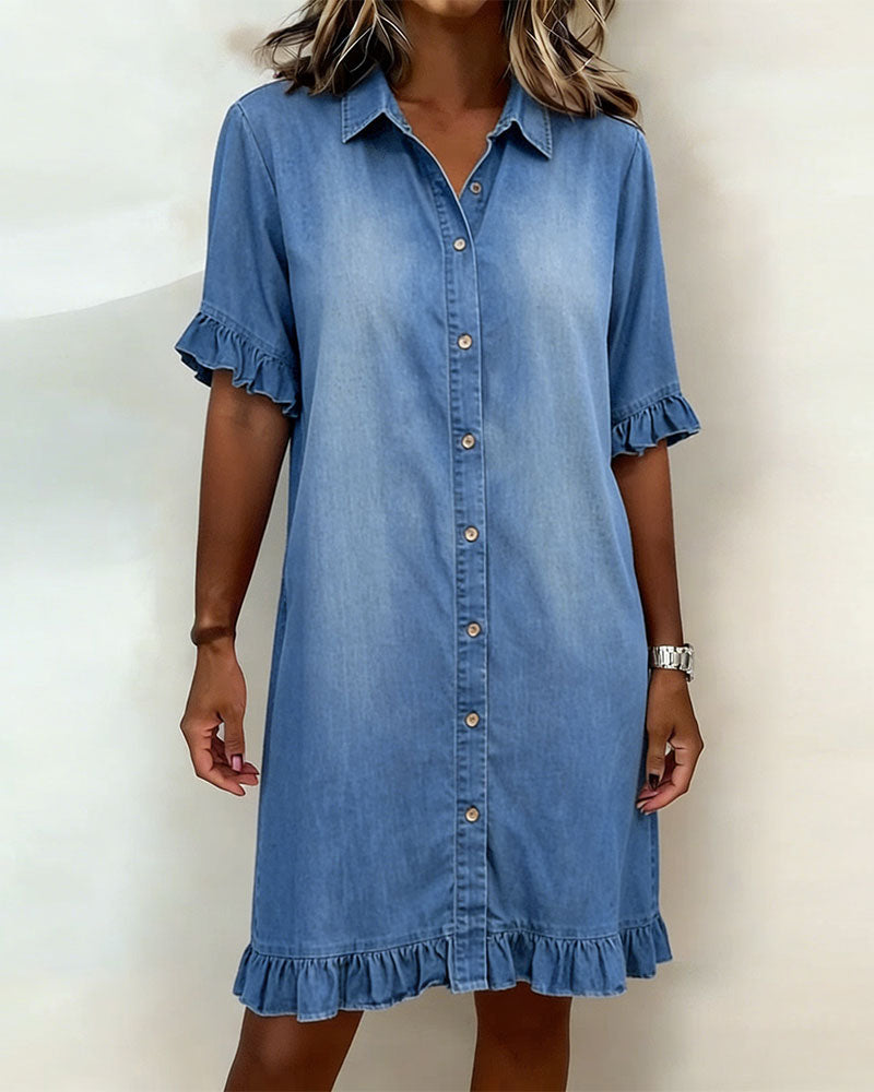 Comfortable Denim Dress with Flattering Ruching